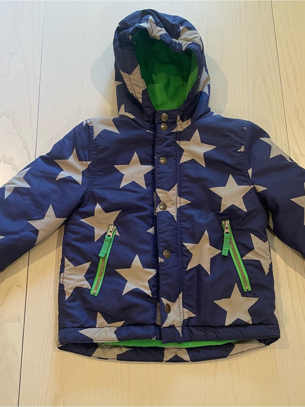 Mini Boden Fleece Lined Ski Winter Jacket Coat Blue Star 3-4Y
